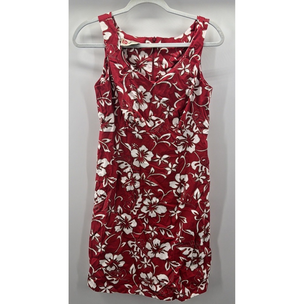Hilo Hattie Shift Dress‎ Red Hibiscus Floral Hawaiian Tropical Women Size 8 Vtg